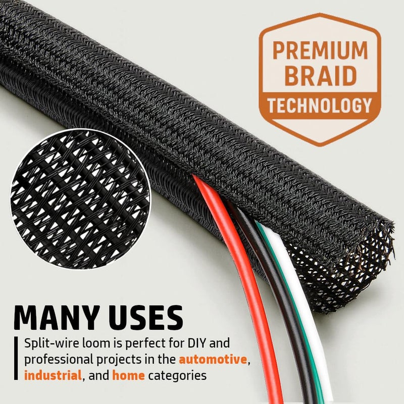 MGI SpeedWare Braided Split-Sleeve Wire Loom for High-Temperature Automotive Harness and Home Cable Management 25 feet (1/4") - Image 3